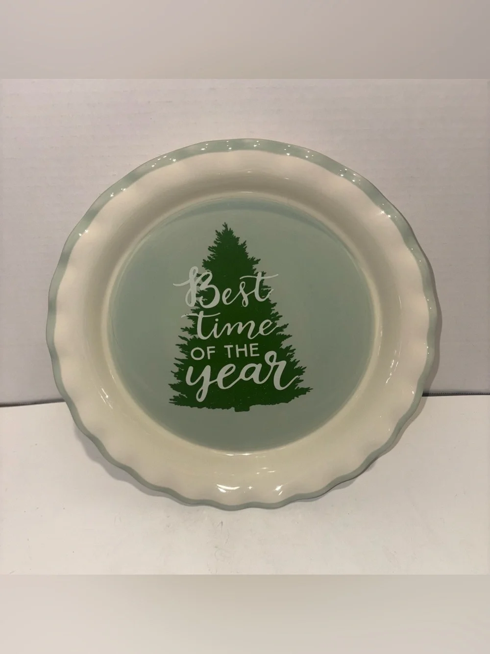 Green Holiday Tree Decorative Pie Dish 11”